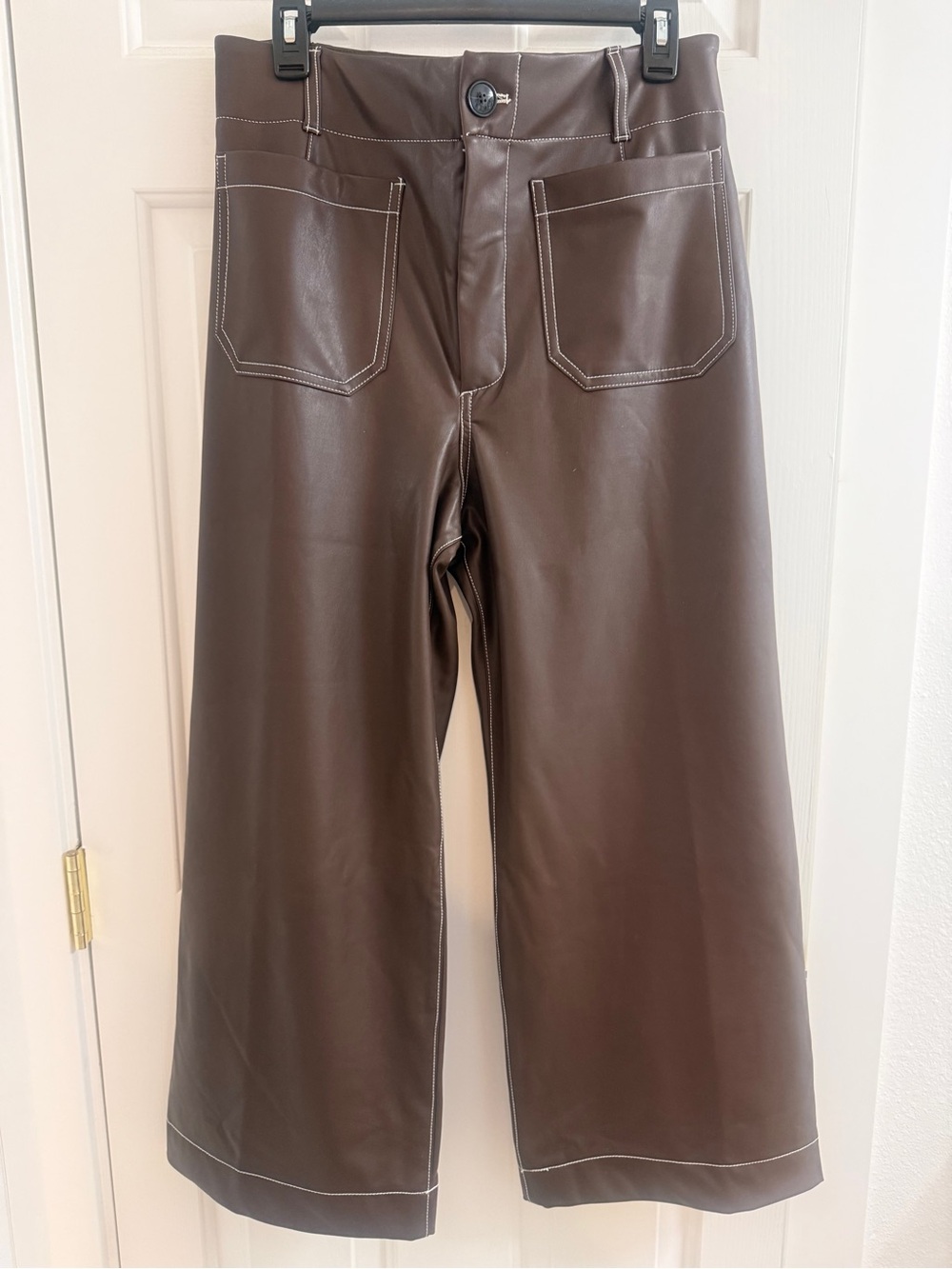 Anthropologie Brown Faux Leather Cropped Wide-Leg Pants